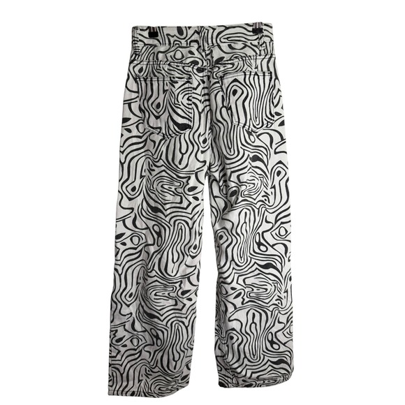 8 Birdies Denim - 8 Birdies Women XS Black White Psychedelic Swirl Print High Waist Jeans Straight